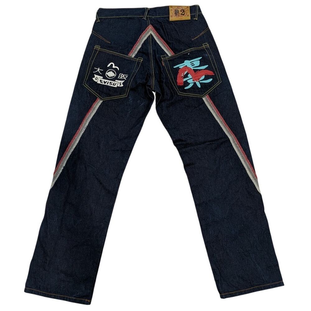 Evisu No 2 Jeans Mens 34 Made Japan Painted 2005 Embroidered Straight Zip Fly
